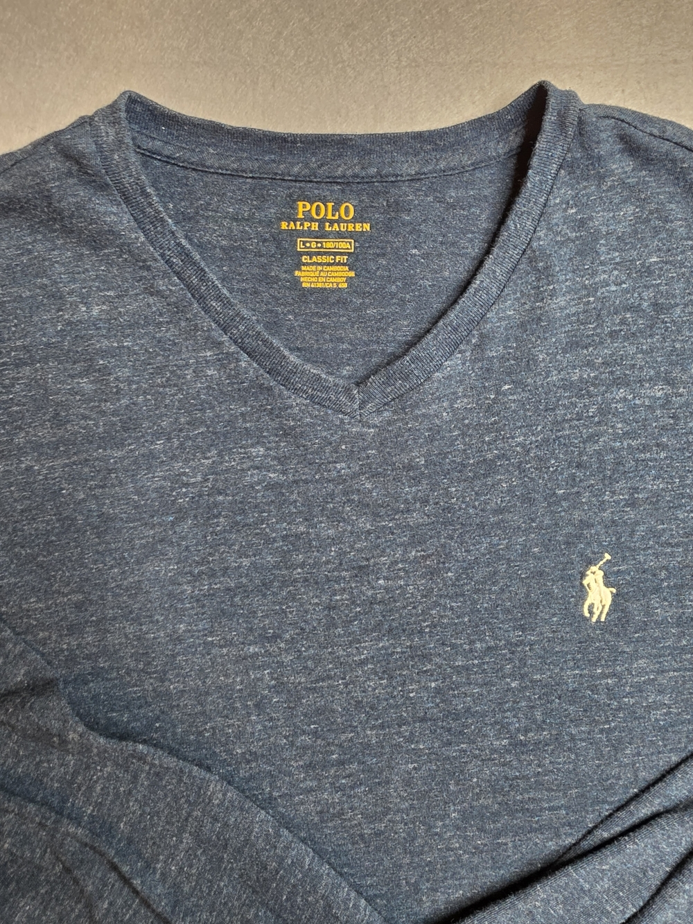 Polo Ralph Lauren Men V Neck Long Sleeve Heather Blue T Shirt Size Large